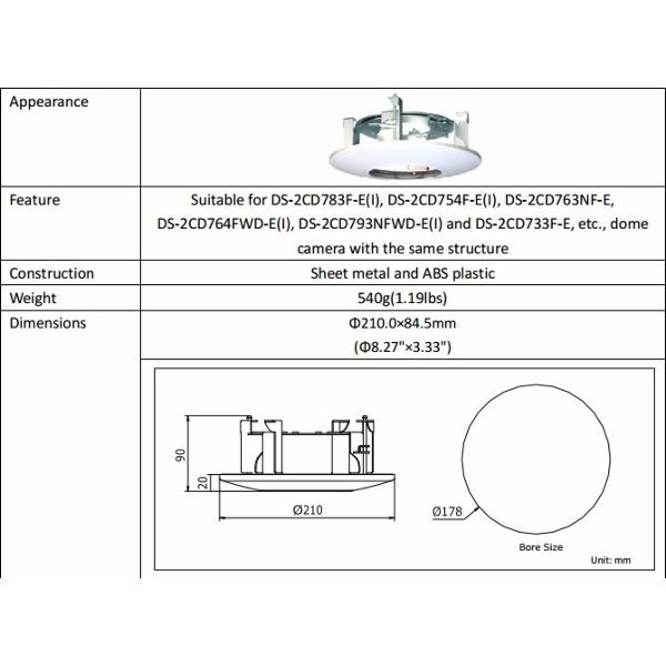 Hikvision DS-1227ZJ SUPPORT PLAFOND POUR CAMERA DOME